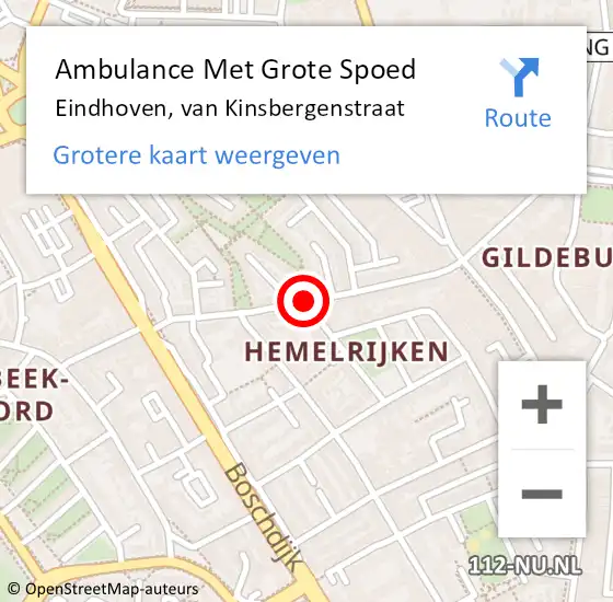 Locatie op kaart van de 112 melding: Ambulance Met Grote Spoed Naar Eindhoven, van Kinsbergenstraat op 22 mei 2020 11:20