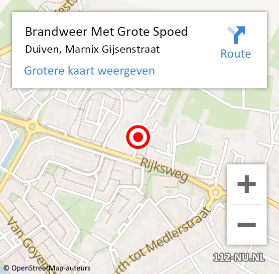 Locatie op kaart van de 112 melding: Brandweer Met Grote Spoed Naar Duiven, Marnix Gijsenstraat op 22 mei 2020 11:27