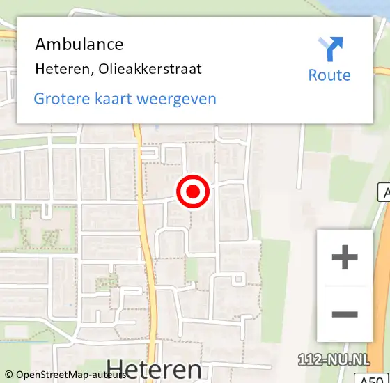 Locatie op kaart van de 112 melding: Ambulance Heteren, Olieakkerstraat op 22 mei 2020 12:00