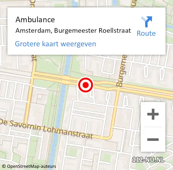 Locatie op kaart van de 112 melding: Ambulance Amsterdam, Burgemeester Roellstraat op 22 mei 2020 15:56