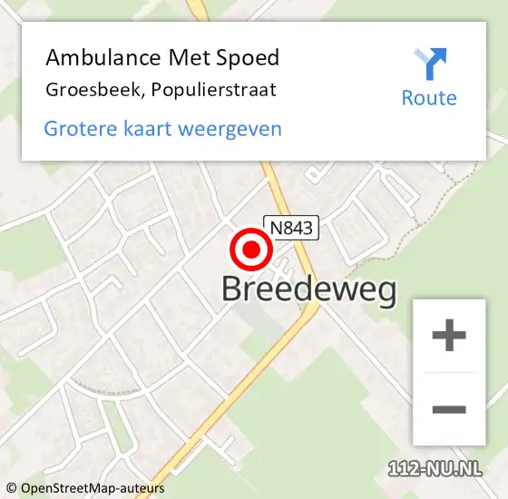 Locatie op kaart van de 112 melding: Ambulance Met Spoed Naar Groesbeek, Populierstraat op 22 mei 2020 16:08