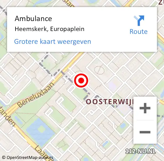 Locatie op kaart van de 112 melding: Ambulance Heemskerk, Europaplein op 22 mei 2020 16:15
