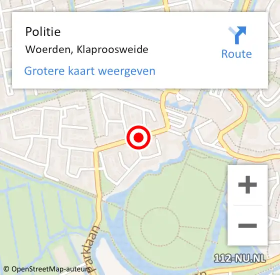 Locatie op kaart van de 112 melding: Politie Woerden, Klaproosweide op 22 mei 2020 16:43