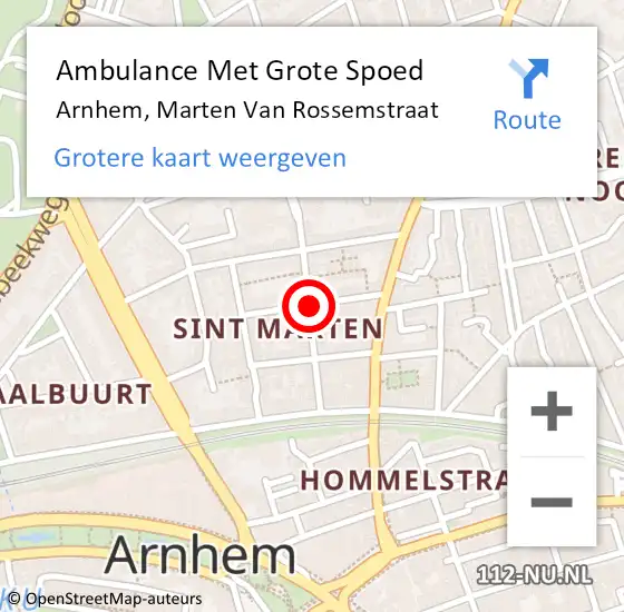 Locatie op kaart van de 112 melding: Ambulance Met Grote Spoed Naar Arnhem, Marten Van Rossemstraat op 22 mei 2020 17:01