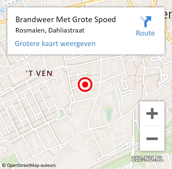 Locatie op kaart van de 112 melding: Brandweer Met Grote Spoed Naar Rosmalen, Dahliastraat op 22 mei 2020 19:00