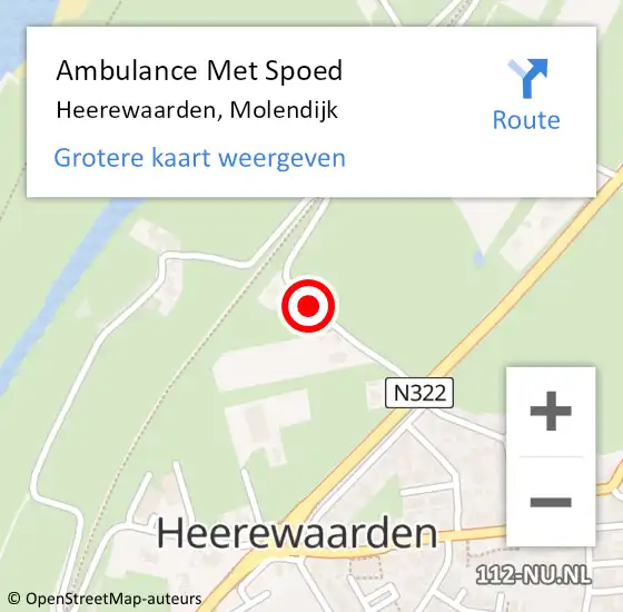 Locatie op kaart van de 112 melding: Ambulance Met Spoed Naar Heerewaarden, Molendijk op 22 mei 2020 21:55