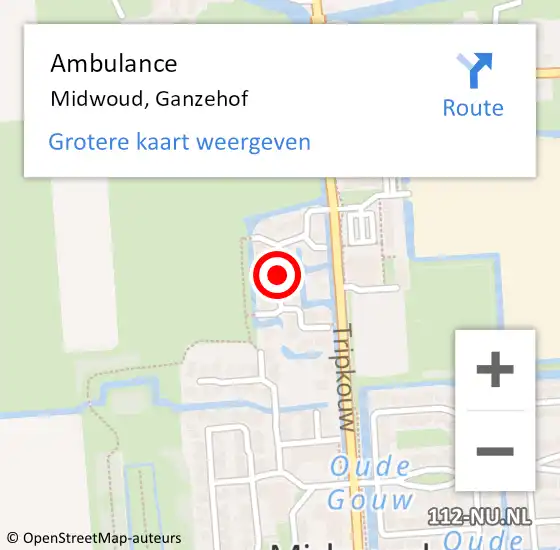 Locatie op kaart van de 112 melding: Ambulance Midwoud, Ganzehof op 22 mei 2020 23:22