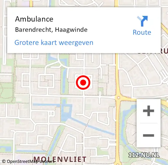 Locatie op kaart van de 112 melding: Ambulance Barendrecht, Haagwinde op 22 mei 2020 23:44