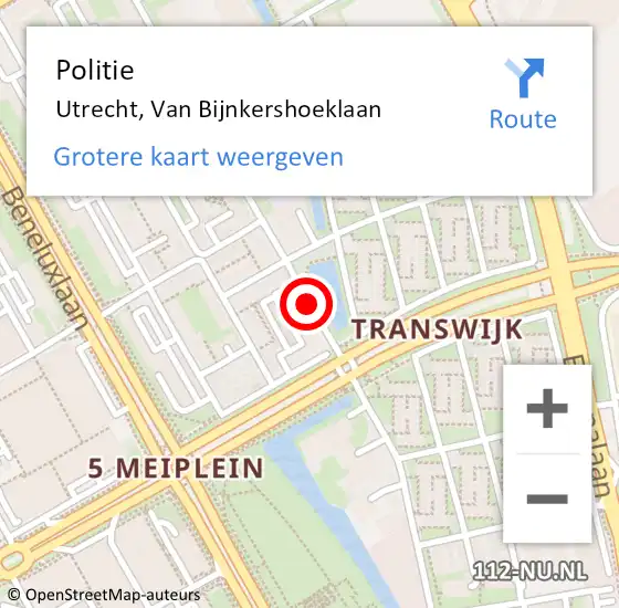 Locatie op kaart van de 112 melding: Politie Utrecht, Van Bijnkershoeklaan op 23 mei 2020 07:24