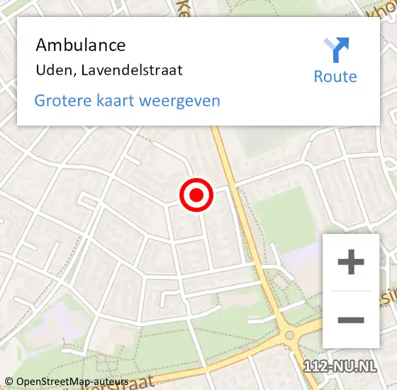 Locatie op kaart van de 112 melding: Ambulance Uden, Lavendelstraat op 23 mei 2020 10:52