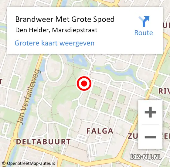 Locatie op kaart van de 112 melding: Brandweer Met Grote Spoed Naar Den Helder, Marsdiepstraat op 23 mei 2020 11:11