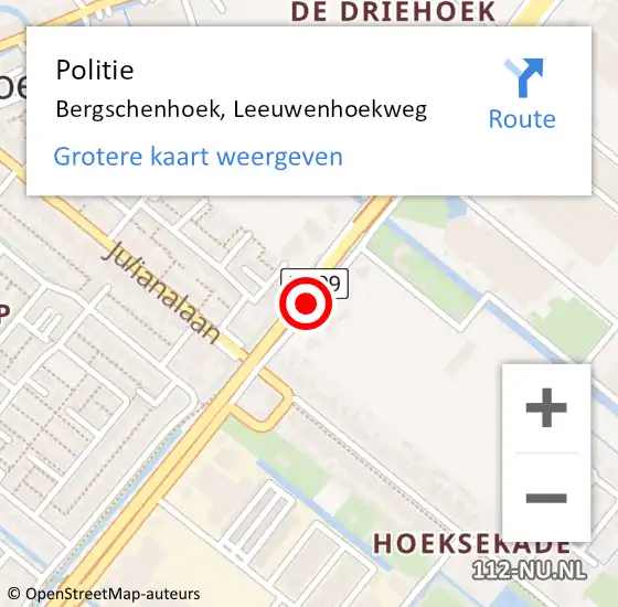 Locatie op kaart van de 112 melding: Politie Bergschenhoek, Leeuwenhoekweg op 23 mei 2020 13:18