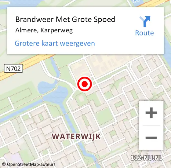 Locatie op kaart van de 112 melding: Brandweer Met Grote Spoed Naar Almere, Karperweg op 23 mei 2020 14:12