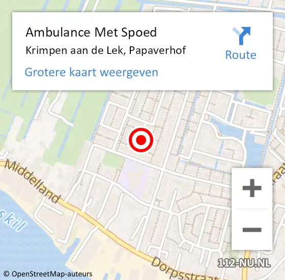 Locatie op kaart van de 112 melding: Ambulance Met Spoed Naar Krimpen aan de Lek, Papaverhof op 23 mei 2020 14:18