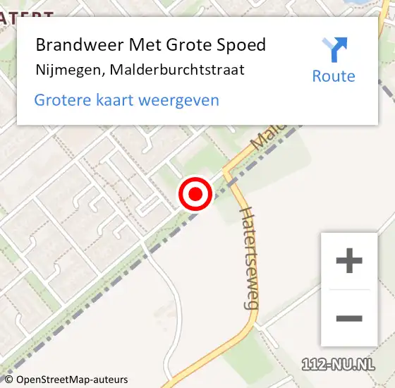 Locatie op kaart van de 112 melding: Brandweer Met Grote Spoed Naar Nijmegen, Malderburchtstraat op 23 mei 2020 14:25