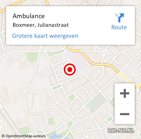 Locatie op kaart van de 112 melding: Ambulance Boxmeer, Julianastraat op 23 mei 2020 15:06