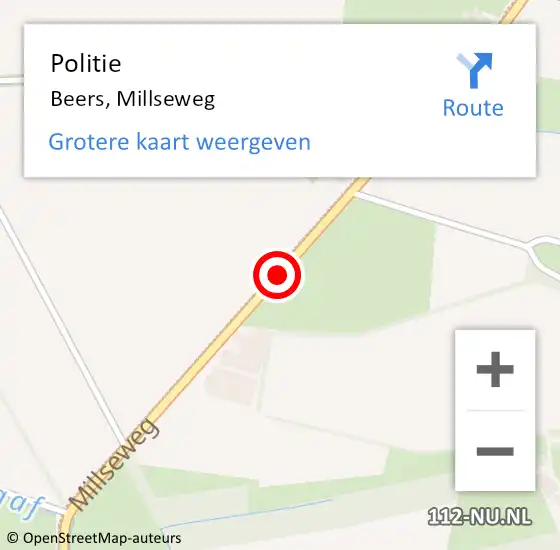 Locatie op kaart van de 112 melding: Politie Beers, Millseweg op 23 mei 2020 15:37