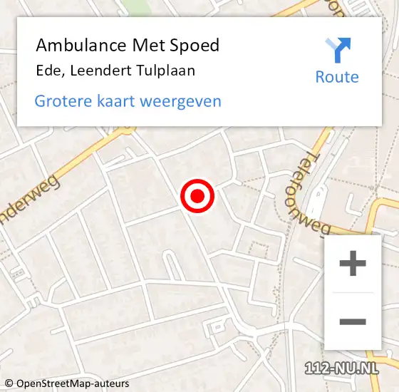 Locatie op kaart van de 112 melding: Ambulance Met Spoed Naar Ede, Leendert Tulplaan op 23 mei 2020 19:56