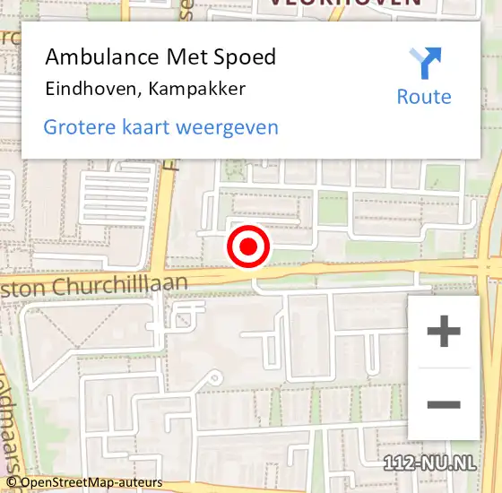 Locatie op kaart van de 112 melding: Ambulance Met Spoed Naar Eindhoven, Kampakker op 24 mei 2020 01:02