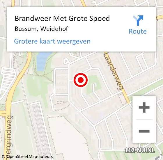 Locatie op kaart van de 112 melding: Brandweer Met Grote Spoed Naar Bussum, Weidehof op 24 mei 2020 04:35