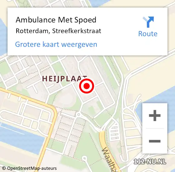Locatie op kaart van de 112 melding: Ambulance Met Spoed Naar Rotterdam, Streefkerkstraat op 24 mei 2020 05:05