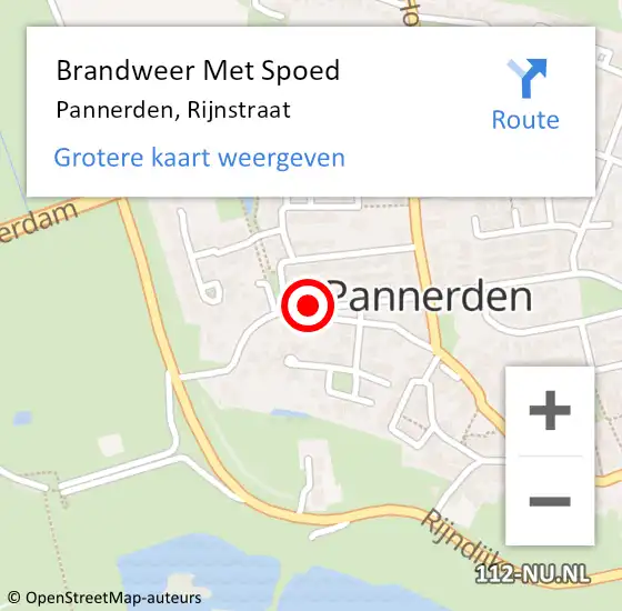 Locatie op kaart van de 112 melding: Brandweer Met Spoed Naar Pannerden, Rijnstraat op 24 mei 2020 05:16