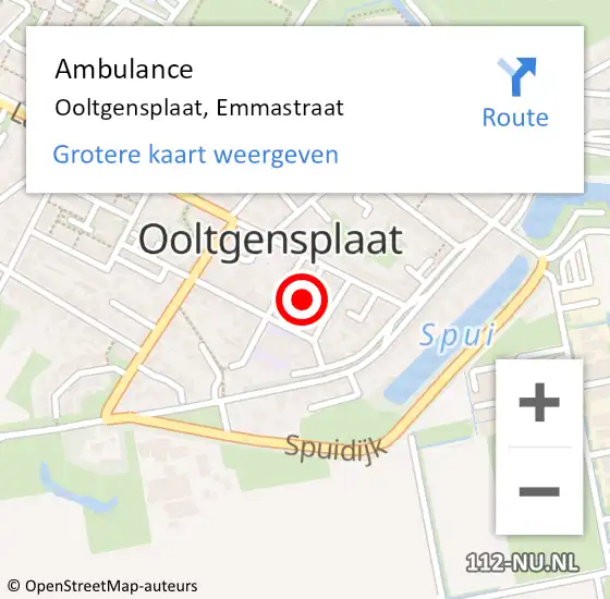 Locatie op kaart van de 112 melding: Ambulance Ooltgensplaat, Emmastraat op 24 mei 2020 11:15