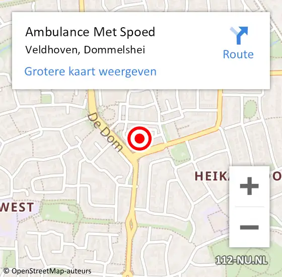 Locatie op kaart van de 112 melding: Ambulance Met Spoed Naar Veldhoven, Dommelshei op 24 mei 2020 11:56