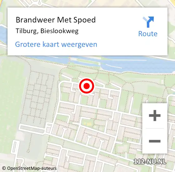 Locatie op kaart van de 112 melding: Brandweer Met Spoed Naar Tilburg, Bieslookweg op 24 mei 2020 12:44
