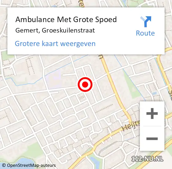 Locatie op kaart van de 112 melding: Ambulance Met Grote Spoed Naar Gemert, Groeskuilenstraat op 24 mei 2020 13:17