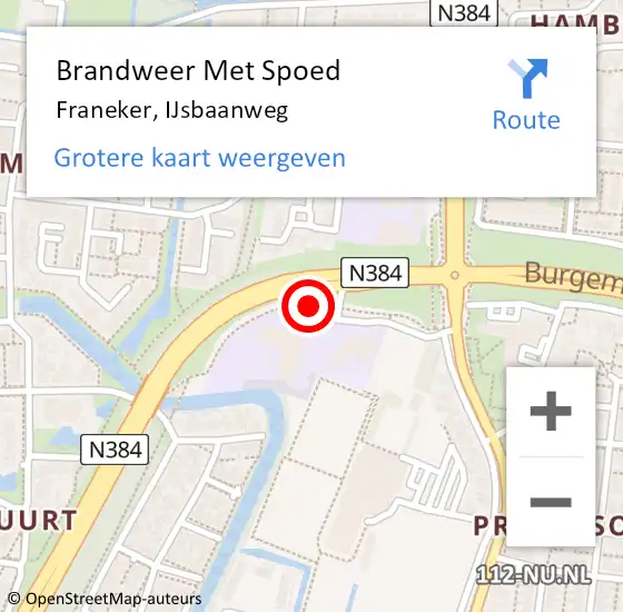 Locatie op kaart van de 112 melding: Brandweer Met Spoed Naar Franeker, IJsbaanweg op 24 mei 2020 13:29