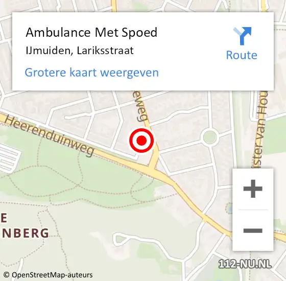 Locatie op kaart van de 112 melding: Ambulance Met Spoed Naar IJmuiden, Lariksstraat op 24 mei 2020 14:02