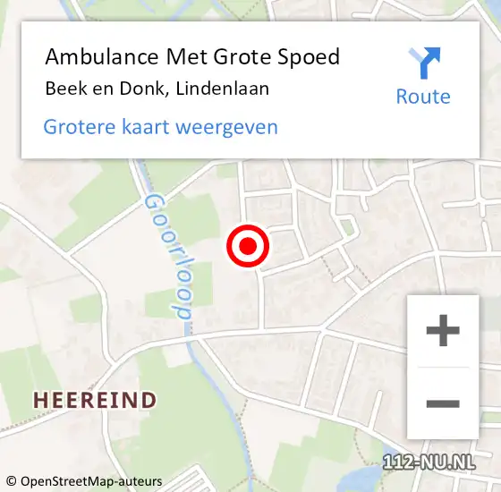 Locatie op kaart van de 112 melding: Ambulance Met Grote Spoed Naar Beek en Donk, Lindenlaan op 24 mei 2020 14:11