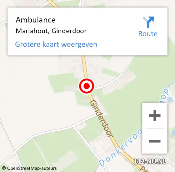 Locatie op kaart van de 112 melding: Ambulance Mariahout, Ginderdoor op 24 mei 2020 16:52