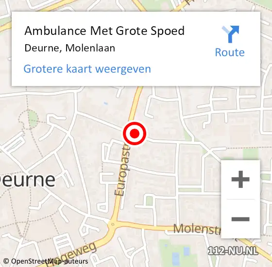 Locatie op kaart van de 112 melding: Ambulance Met Grote Spoed Naar Deurne, Molenlaan op 24 mei 2020 19:39