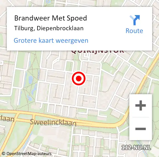 Locatie op kaart van de 112 melding: Brandweer Met Spoed Naar Tilburg, Diepenbrocklaan op 24 mei 2020 20:22