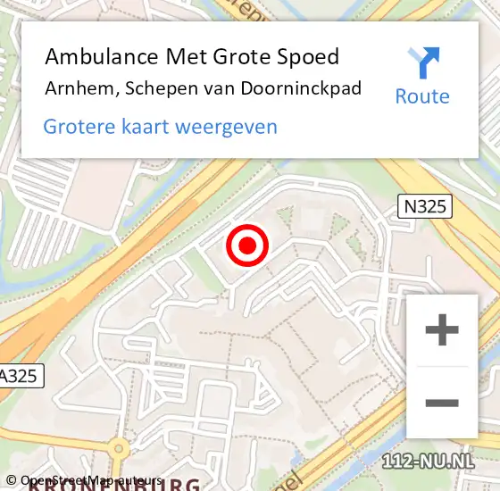 Locatie op kaart van de 112 melding: Ambulance Met Grote Spoed Naar Arnhem, Schepen van Doorninckpad op 24 mei 2020 23:28