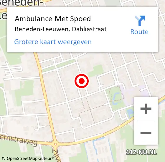 Locatie op kaart van de 112 melding: Ambulance Met Spoed Naar Beneden-Leeuwen, Dahliastraat op 25 mei 2020 06:45