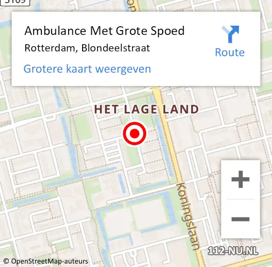 Locatie op kaart van de 112 melding: Ambulance Met Grote Spoed Naar Rotterdam, Blondeelstraat op 25 mei 2020 07:43