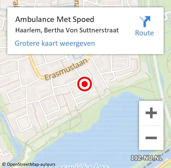 Locatie op kaart van de 112 melding: Ambulance Met Spoed Naar Haarlem, Bertha Von Suttnerstraat op 25 mei 2020 08:43