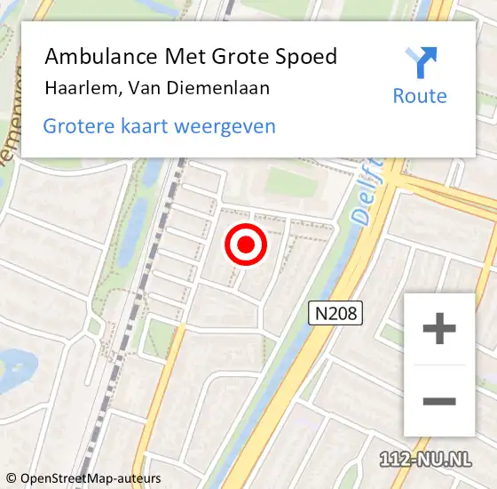 Locatie op kaart van de 112 melding: Ambulance Met Grote Spoed Naar Haarlem, Van Diemenlaan op 25 mei 2020 09:16