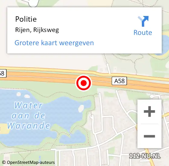 Locatie op kaart van de 112 melding: Politie Rijen, Rijksweg op 25 mei 2020 09:31