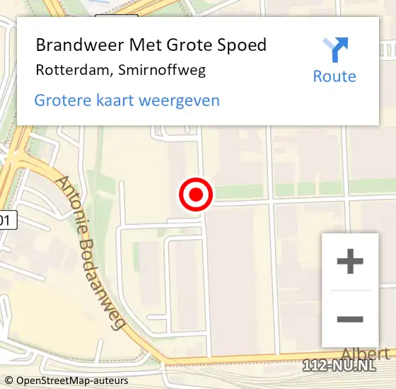 Locatie op kaart van de 112 melding: Brandweer Met Grote Spoed Naar Rotterdam, Smirnoffweg op 25 mei 2020 09:52