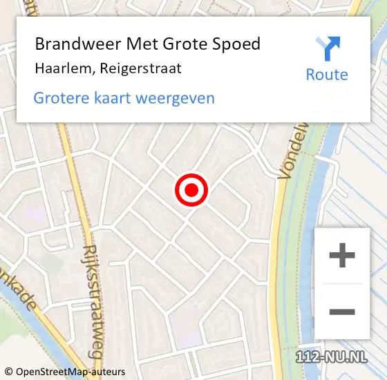 Locatie op kaart van de 112 melding: Brandweer Met Grote Spoed Naar Haarlem, Reigerstraat op 25 mei 2020 09:54