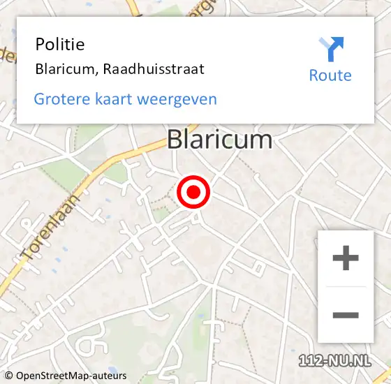 Locatie op kaart van de 112 melding: Politie Blaricum, Raadhuisstraat op 25 mei 2020 11:32