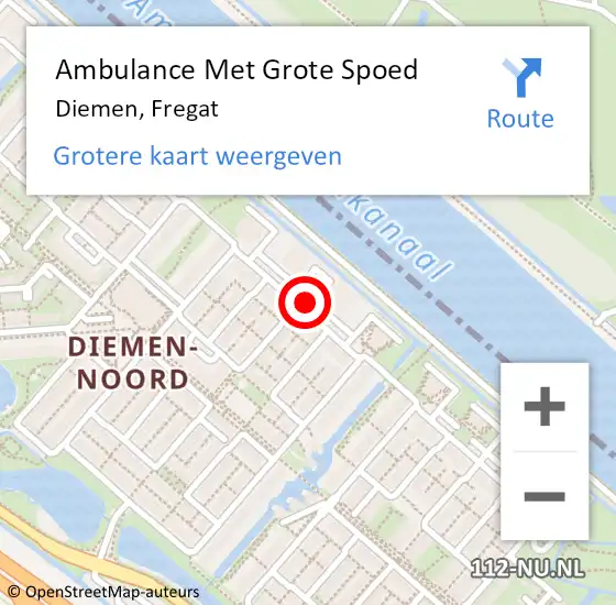 Locatie op kaart van de 112 melding: Ambulance Met Grote Spoed Naar Diemen, Fregat op 25 mei 2020 12:43