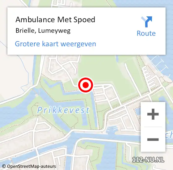 Locatie op kaart van de 112 melding: Ambulance Met Spoed Naar Brielle, Lumeyweg op 25 mei 2020 13:11