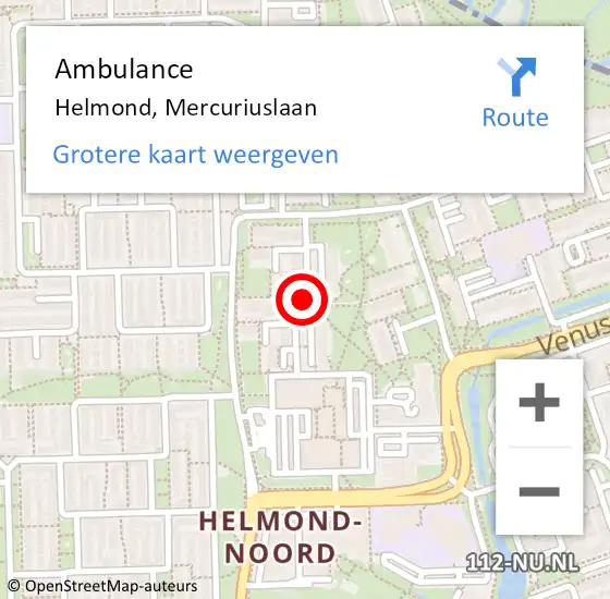 Locatie op kaart van de 112 melding: Ambulance Helmond, Mercuriuslaan op 25 mei 2020 14:16