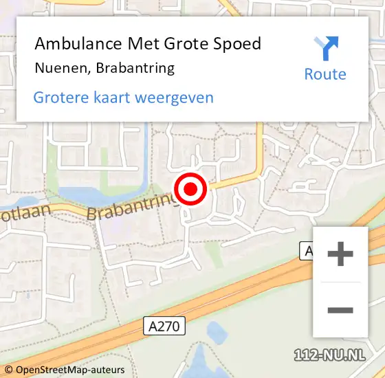 Locatie op kaart van de 112 melding: Ambulance Met Grote Spoed Naar Nuenen, Brabantring op 25 mei 2020 16:22