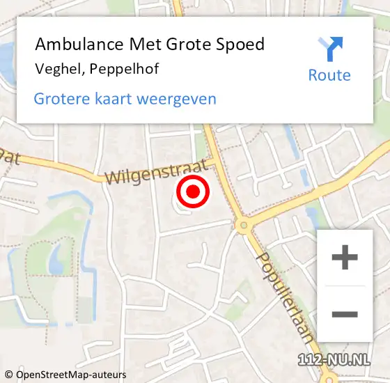 Locatie op kaart van de 112 melding: Ambulance Met Grote Spoed Naar Veghel, Peppelhof op 25 mei 2020 17:32